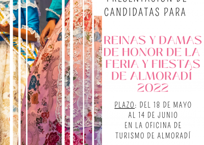 Plazo de presentación de candidatas para Reinas y Damas de la Feria y Fiestas de Almoradí 2022