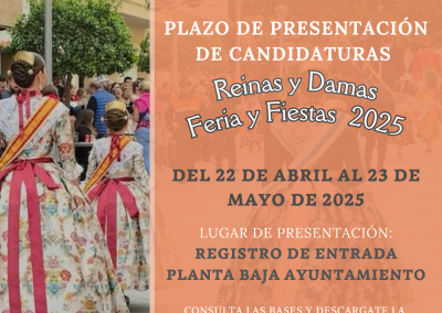 Plazo de presentación de candidatas a Reinas y Damas de las Fiestas 2025