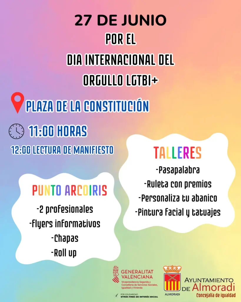 ALMORADÍ CELEBRA EL DÍA INTERNACIONAL DEL ORGULLO LGTBI+ CON ACTIVIDADES DE SENSIBILIZACIÓN Y TEATRO