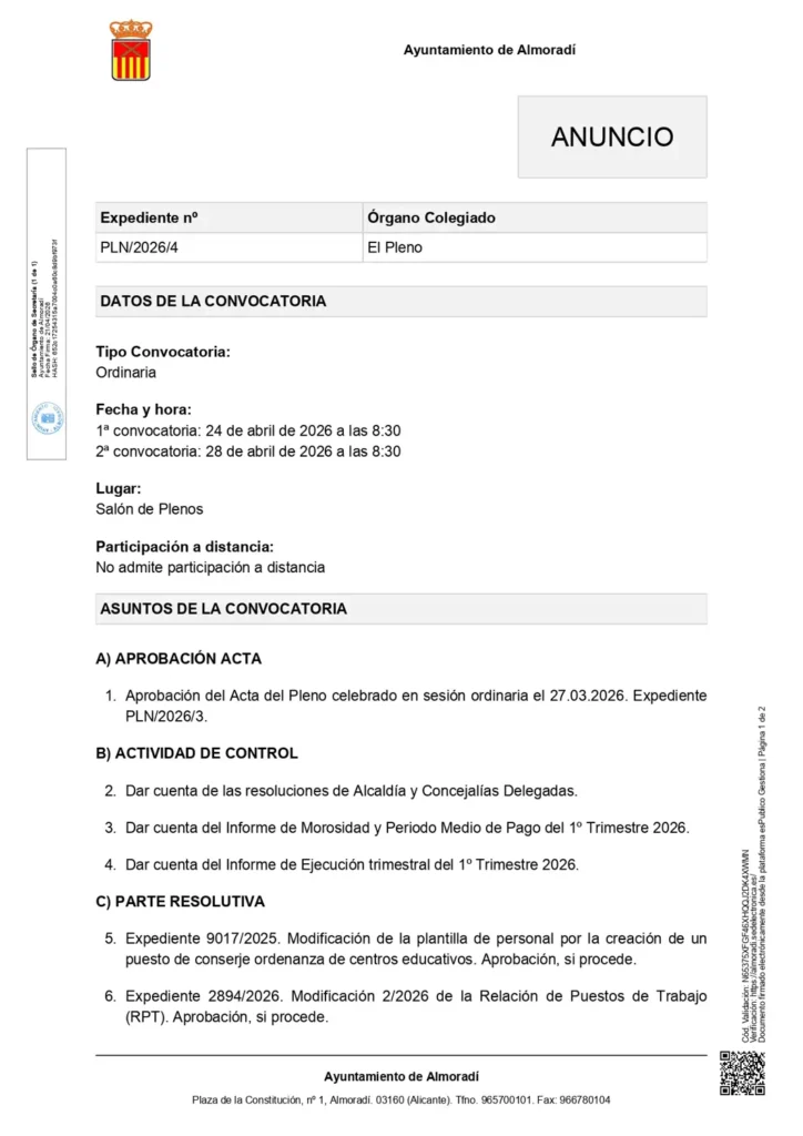 CONVOCATORIA DE PLENO
