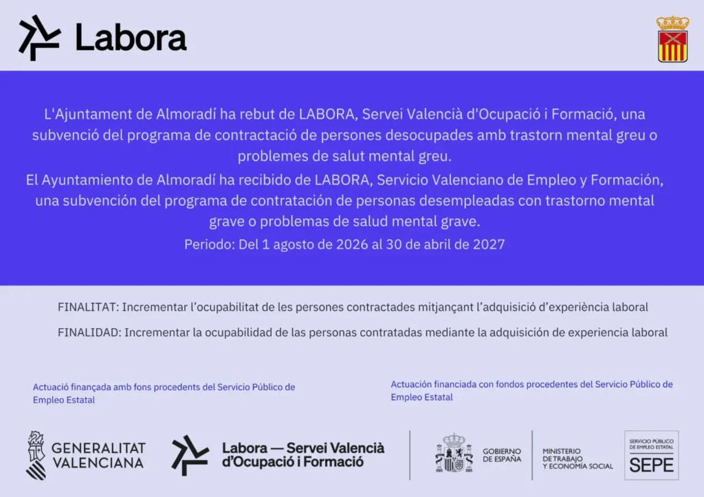 ALMORADÍ RECIBE UNA SUBVENCIÓN DE LABORA
