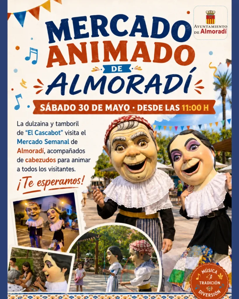 Mercado Animado: dulzainas y tambolires con cabezudos