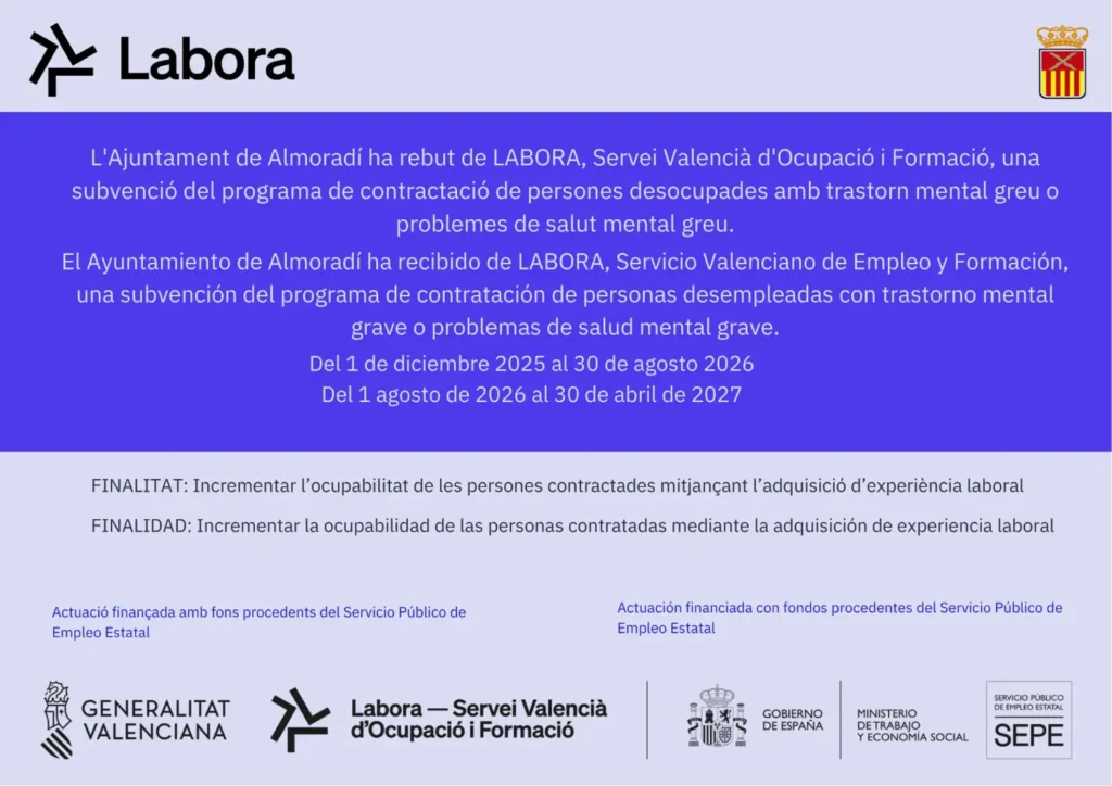 ALMORADÍ RECIBE UNA SUBVENCIÓN DE LABORA