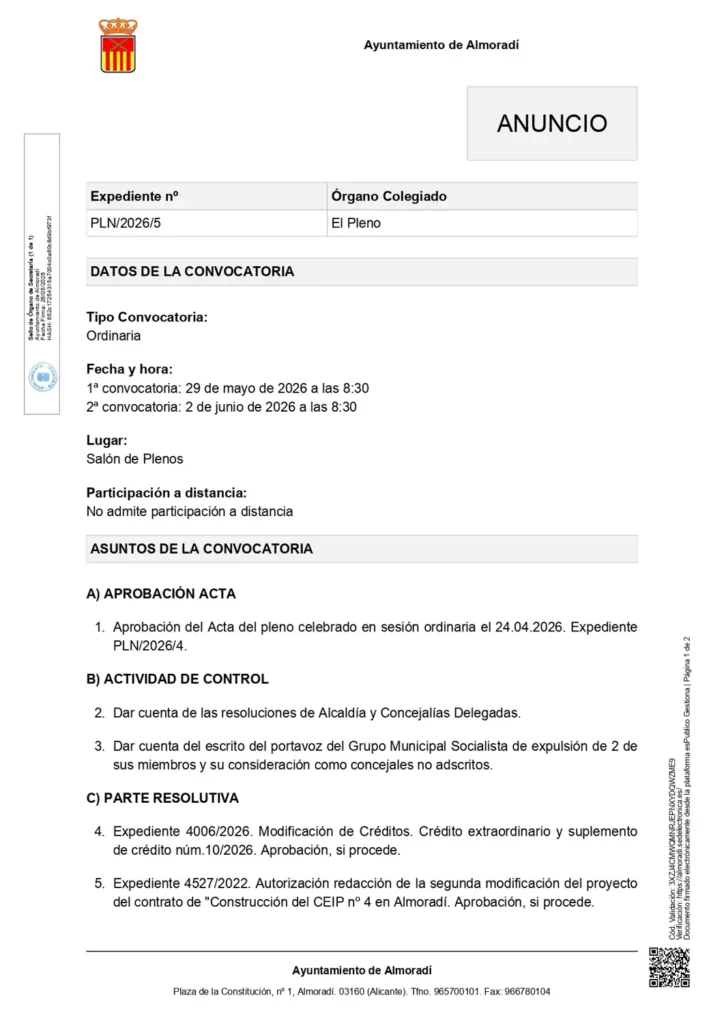 CONVOCATORIA DE PLENO ORDINARIO