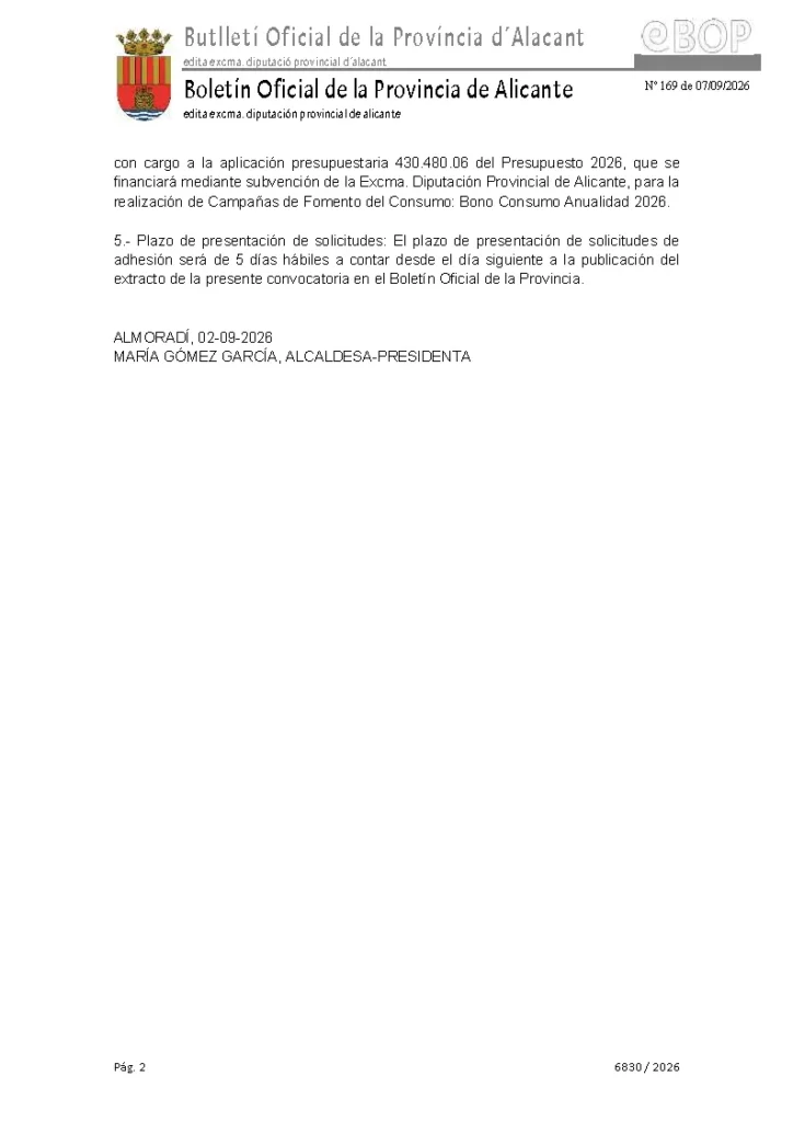 Abierto el plazo de adhesión para comercios y establecimientos hosteleros a la 8ª edición del Bono Consumo Almoradí