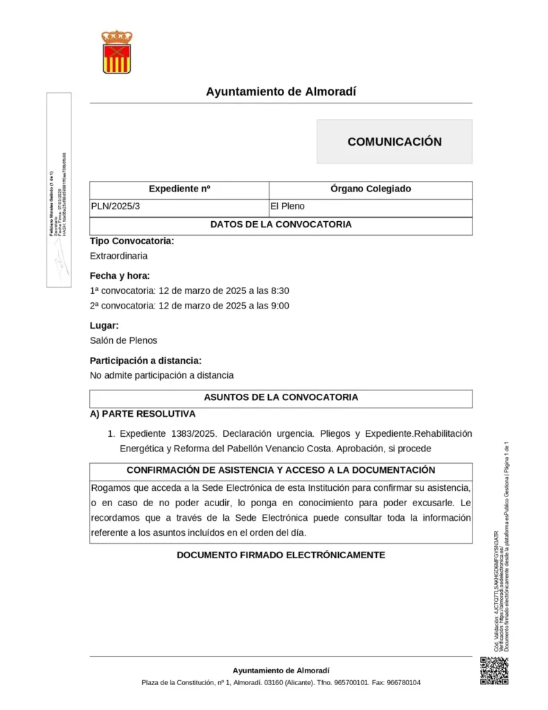 CONVOCATORIA DE PLENO EXTRAORDINARIO