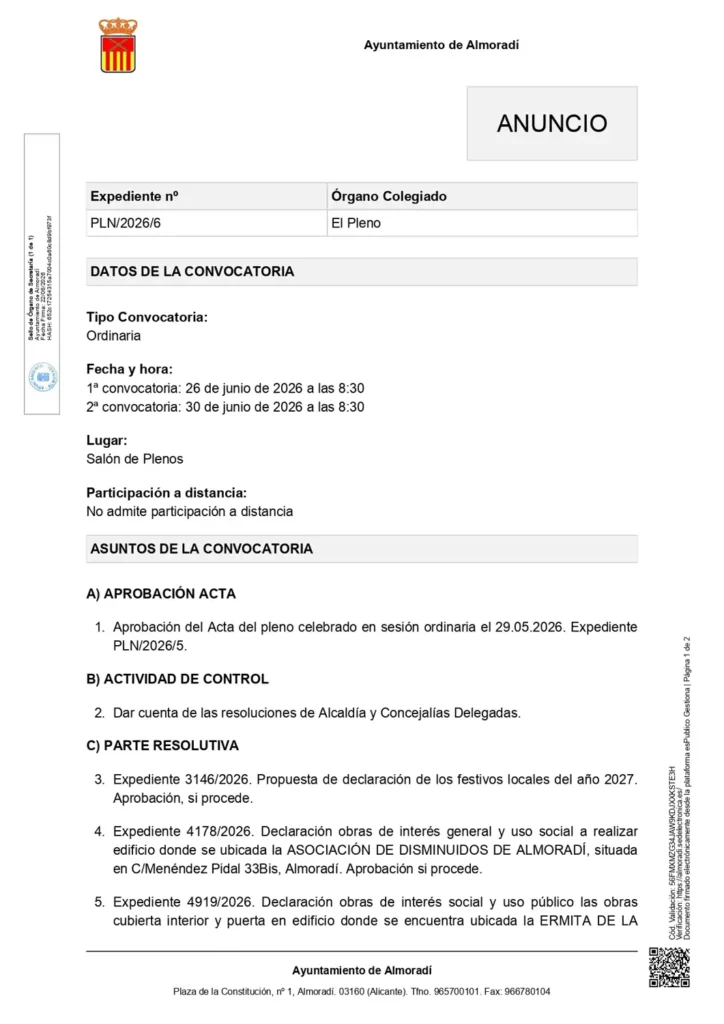 CONVOCATORIA PLENO ORDINARIO