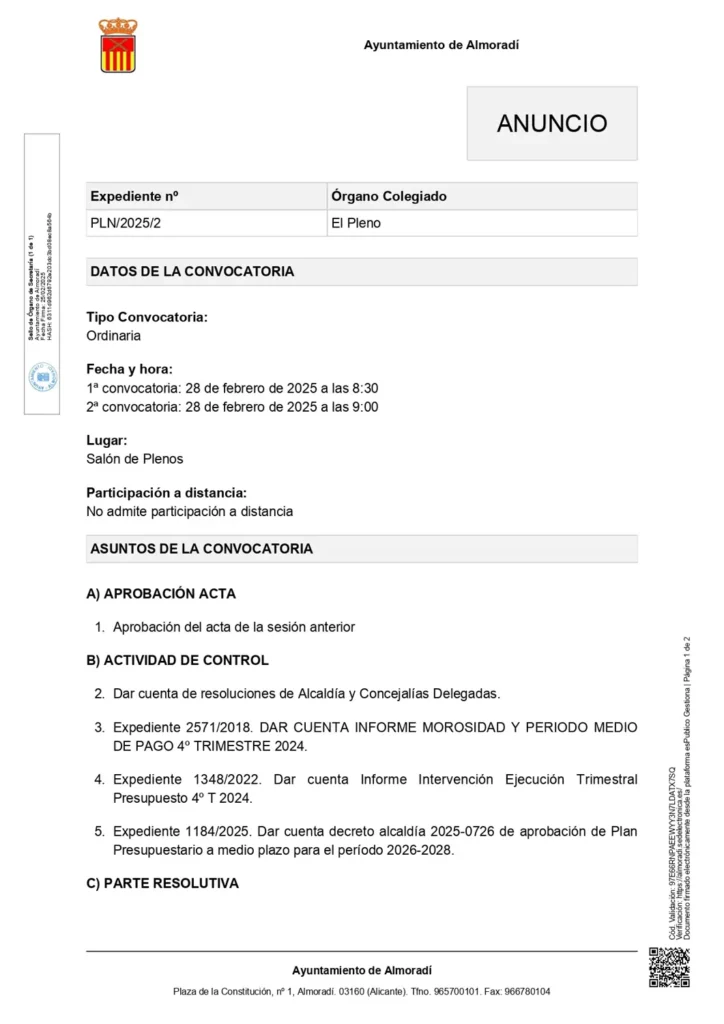 CONVOCATORIA PLENO ORDINARIO