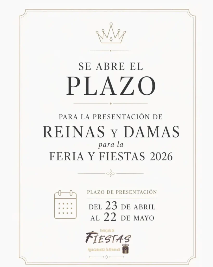 El Ayuntamiento de Almoradí abre el plazo de presentación de candidatas a Reinas y Damas de la Feria y Fiestas 2026