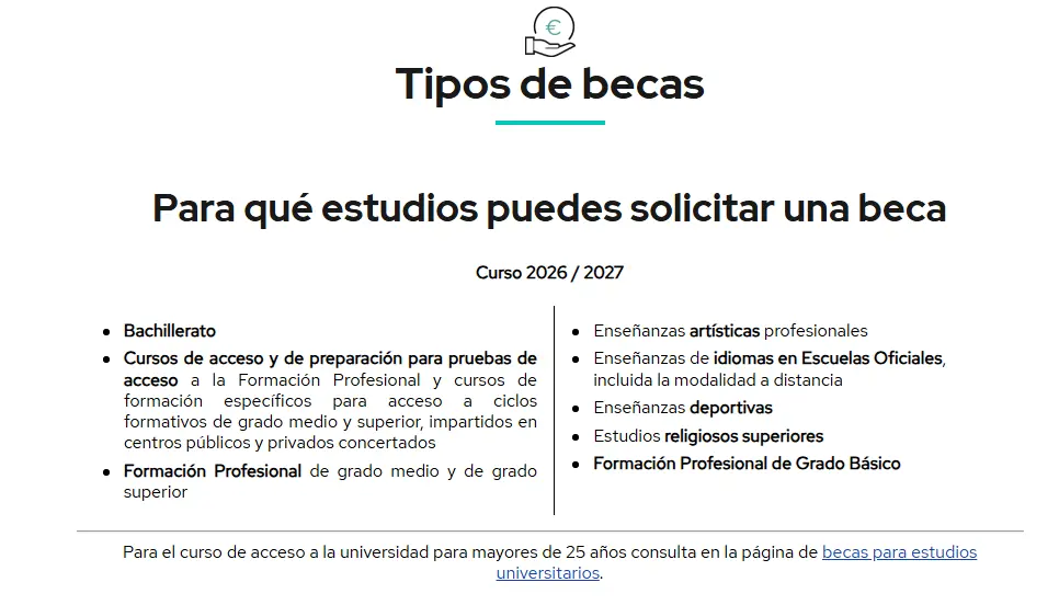 BECAS DE ESTUDIOS DEL MINISTERIO PARA EL PRÓXIMO CURSO 2026/2027