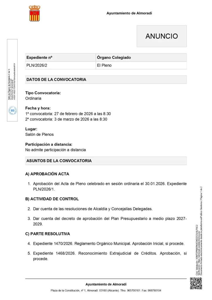 CONVOCATORIA DE PLENO