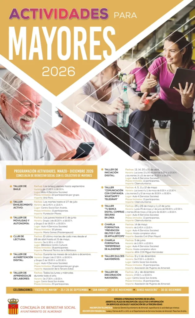 ALMORADÍ REFUERZA SU COMPROMISO CON LAS PERSONAS MAYORES CON UNA AMPLIA PROGRAMACIÓN DE ACTIVIDADES Y SERVICIOS EN 2026